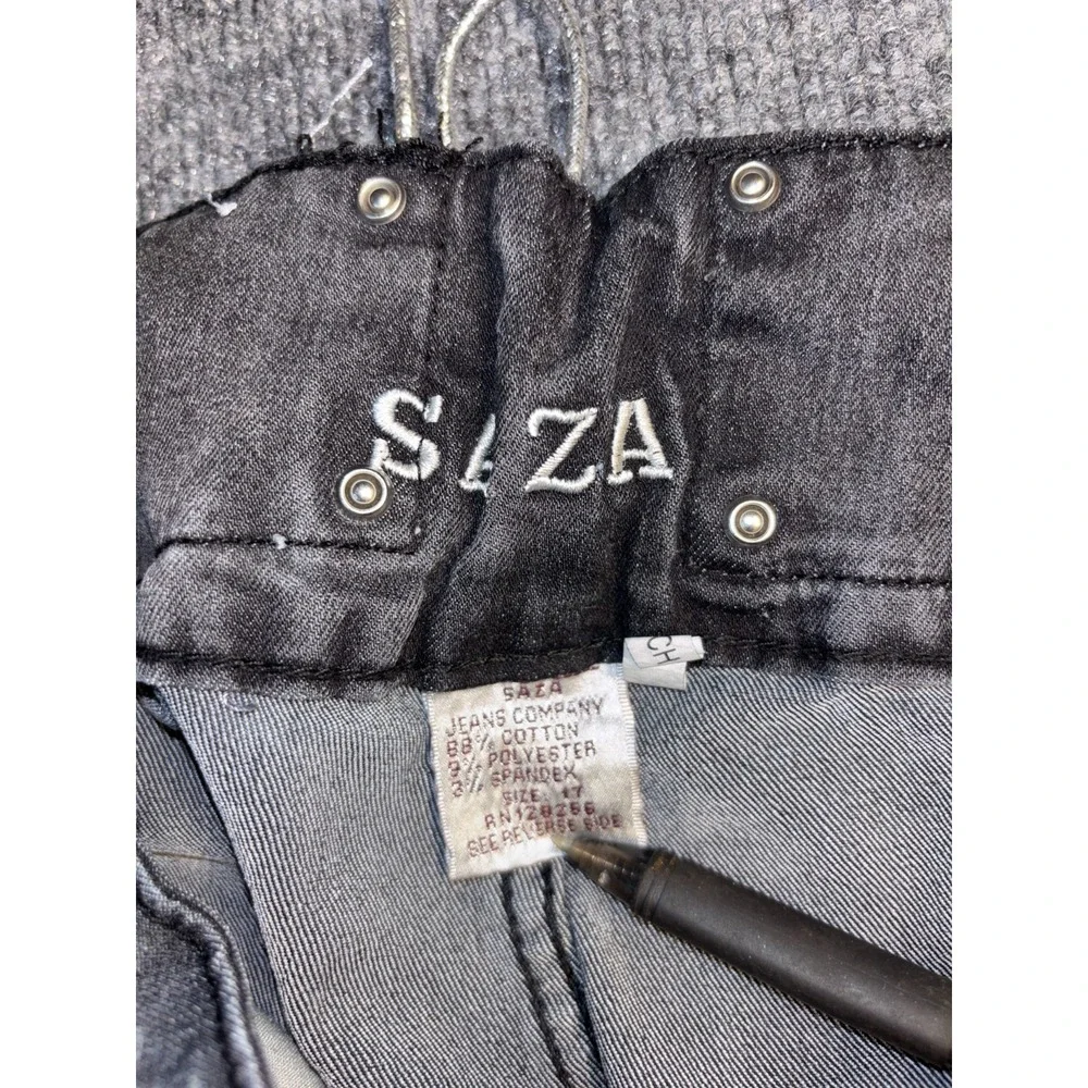 SAZA Skinny Jeans Womens 17 Gray Rhinestone Embellished Lace Up Back Button Fly‎